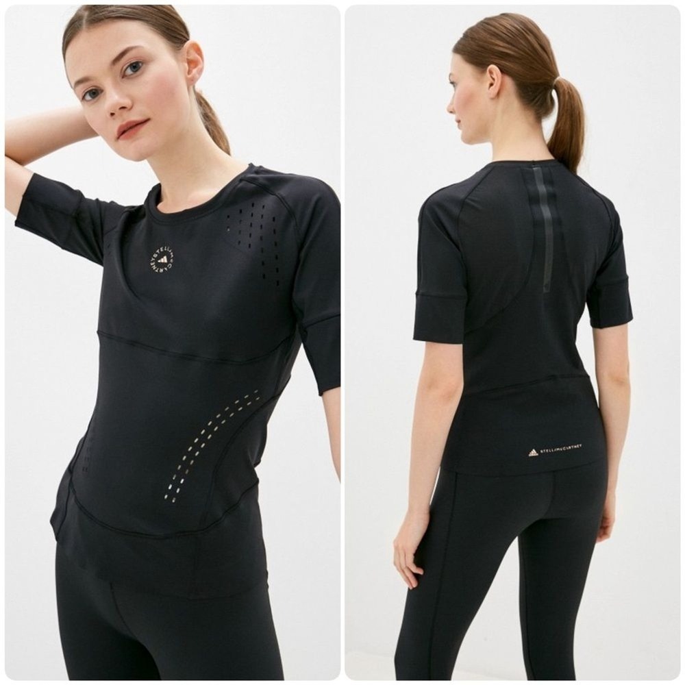 Adidas by Stella McCartney Truepur Athletic Tee Black Womens XS Gym Top FU6238